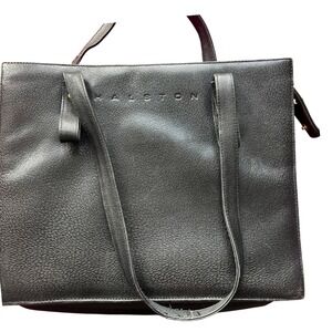 Halston Black Pebbled Leather Structured Tote Bag Shoulder Purse Laptop Bag